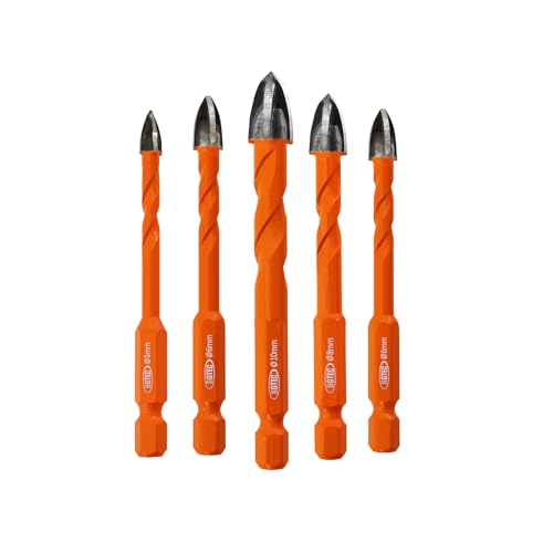 BGTEC Brocas de metal duro Brocas para mampostería, 5pcs Vástago de ajuste rápido 5/6/6/8/10MM Broca espiral en cruz de aleación dura para Madera Plástico Mampostería Cerámica Hormigón Mármol