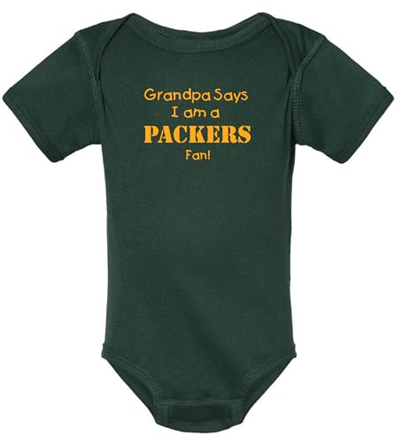 Curiositees Grandpa Says I am a Green Bay Fan Baby Jersey Bodysuit Outfit - Dark Green