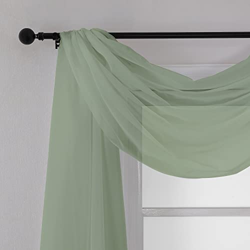 Image of Chyhomenyc Sage Green Sheer Scarf Valances for Windows 216 Inch Extra Long, Window Scarf Drapes Rod Pocket Backdrop for Wedding Arch Draping /Party /Canopy Bed /Living Room, 2PC, 18 Feet Length