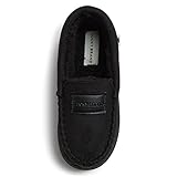 Picture of Lucky Brand Boy's Micro Suede Fuzzy Lined Moccasin Slippers for Kids, Black, Size 4