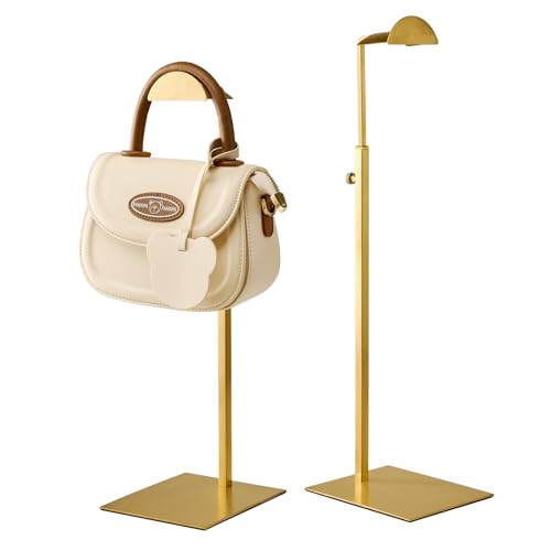 CHANJEYION Purse Display Stand, Set of 2 Handbag Display Stand Vendors Purse Rack Stainless Steel Hanging Hook Stands Tabletop for Bag Organizer Adjustable Height Home Store Boutique Counter
