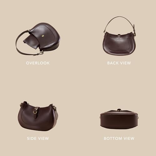 Image of SUNLIGHT LEAVES Vintage Vegan Leather Crescent Hobo Bag For Women Lunar Shoulder Purse Satchel Under Arm Lady Handbag