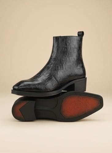Image of Big Fox Men's Croc-Texture Cuban Boots | Premium Ankle-Length Fashion Boots | Stylish, Durable & Comfortable
