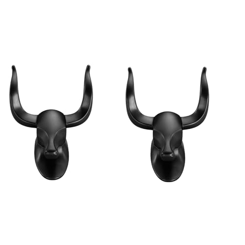 HIRAIDAI Gancho Toalla Baño Armario De Pared Con Puerta Sin Perforaciones Y Diseño De Cabeza De Toro Para Sala De Estar Y Baño, Paquete De 2, Elegante En Negro
