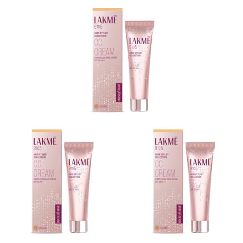 Image of Lakme 9 to 5 CC Cream Caramel with 3% Niacinamide Complex SPF30 PA++ | 90% lightweight moisturizing cream for Care & 10% Foundation for Care |Conceals Dark Spots| Brightens Skin |30 g (Pack of 3)