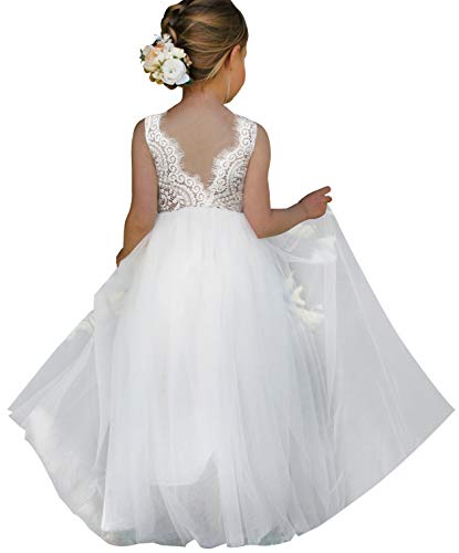 Image of Topmaker Flower Girl Dress for Toddler Baby Girls,Lace Tulle Dress for Wedding,Birthday Party,Photoshoot,Special Occasion