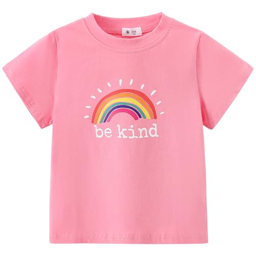AIWUHE Girls Graphic T-Shirt Toddler Girl T Shirts Short Sleeve Everday Tees Crewneck Cotton T-Shirts Cartoon Tshirt Top Rose Rainbow 100 2-3T