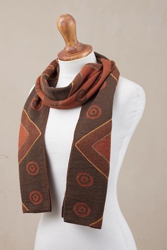 NOVICA Artisan Handmade Alpaca Blend Scarf Chestnut Pumpkin Knit Wrap from Peru Wool Accessories Scarves Orange Brown Patterned ' Chestnut and Pumpkin Andes'3