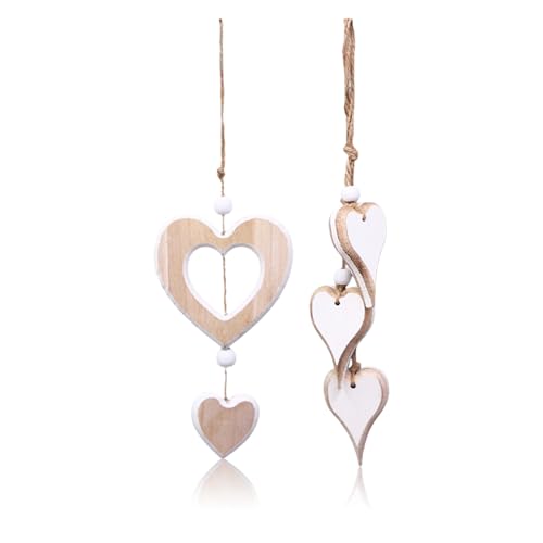 2Stück Fensterdeko Hängend Holz Dekoherz Fensterdeko Dekoanhänger,Herz Deko Holz Anhänger Hängende,Deko Herzen zum Aufhängen,Holzherzen Hängedeko Fenster Hängen für Hochzeit/Wohnzimmer Dekohänger (B)