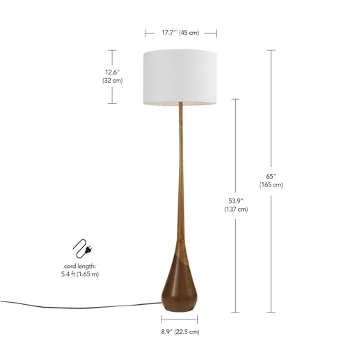 Globe Electric Novogratz x Globe Harrington 65" Floor Lamp, 2-Tone Faux Wood Base, White Fabric Shade, Socket Rotary Switch 67225 - Image 6