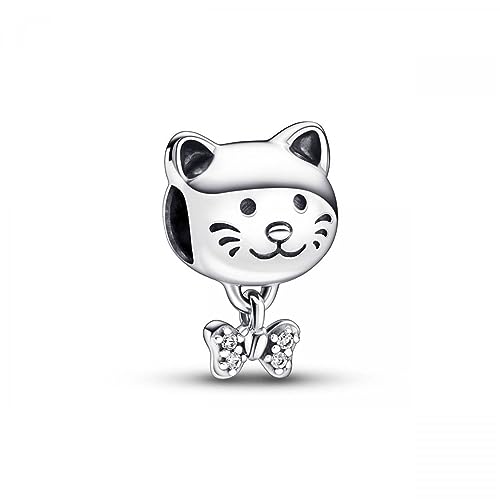 Pandora Moments Dije con diseño de gato de plata de ley con circonitas cúbicas transparentes