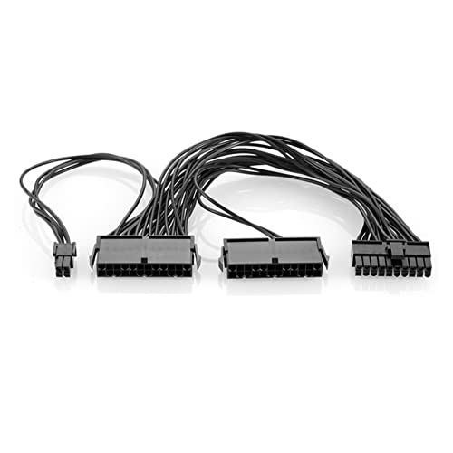ATX Mining 30cm 24 Pin Dual PSU Power Supply Extension Cable Fit Fit Compatible Computer Adaptor Cable Connector Fit Compatible Miner Mining 24Pin 20+4pin(Black)