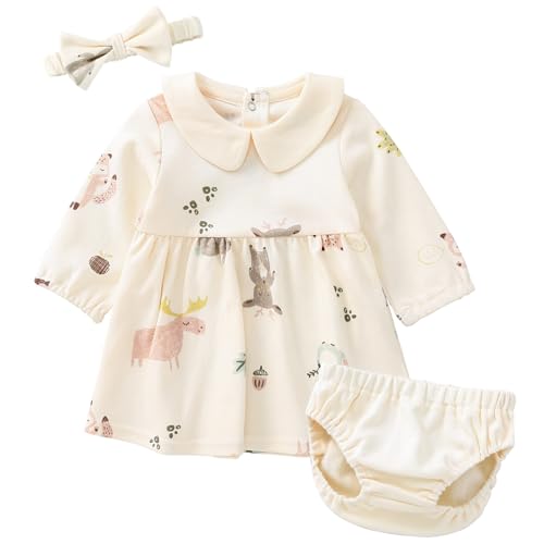 Image of pureborn Baby Girls Dress with Bloomer Infant Girl Cotton Playwear Dress 0-24 Months