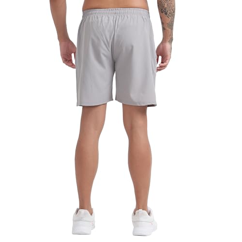 Image of BLUE STAR SHARK Athletic Sports Shorts for Men with Zip Pockets and Elastic Waistband Quick Dry Lightweight Activewear Combo - Pack of 2 (Color: Blue and Grey, Size:L)