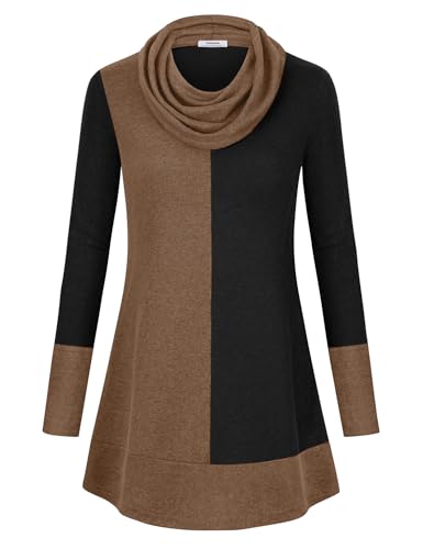 Youtalia Women's Hoodie Sweatshirt Long Sleeve Cowl Neck Pullover Color Block Thin Tunic Top2