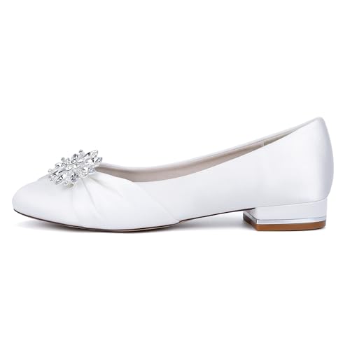 Women's Round Toe Beaded Wedding Flats for Bride Satin Bridal Shoes3