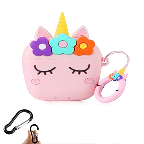 Image of Prolet Compatible for AirPods Pro Soft Silicone Protective Case 3D Design Shockproof Case Cover with Anti-Lost Metal Keyring-Pink Kitty