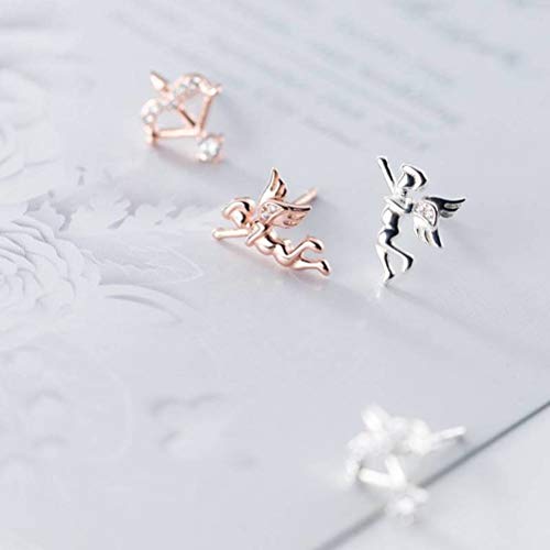 Boucles d'oreilles flèche de Cupidon argent S925 et nœud rose - 3