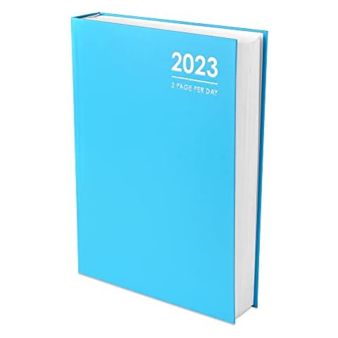 2023 A4 2 Pages Per Day Diary 80gsm FSC Paper - Home Office Desk Planner/Organiser Hardback Pastel Cover With Silver Foil Text (Pastel Blue) Cover