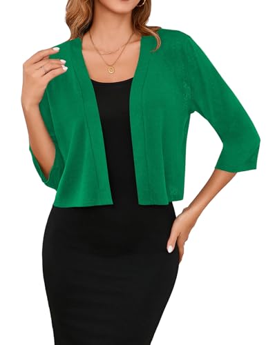 Image of Iandroiy Women's 3 /4 Sleeve Shrugs Lightweight Open Front Cropped Cardigan for Women