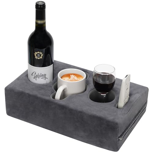 FDMGEL Couch Cup Holder Pillow - Cup Glass Cozy Pillow | Couch Caddy Sofa Bed Buddy Holds Drinks, Snacks, Remotes, Phones, Tablet. Keep Drinks Stand and Prevent Spills (Grey)