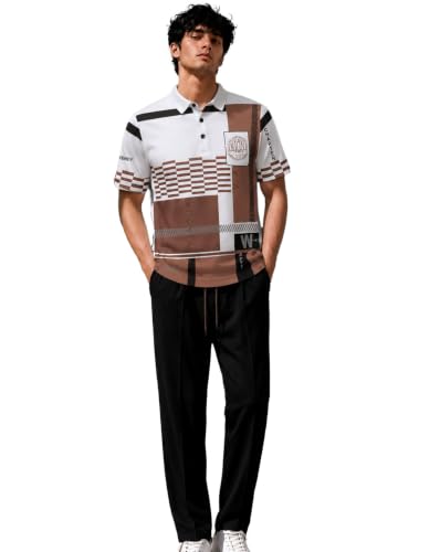 Image of AUSK Men's Polo Neck Cotton Blend Co-Ord Set | Regular Fit Half Sleeve T-Shirt with Matching Track Pant | Modern Casual Wear Co Ord Set for Men