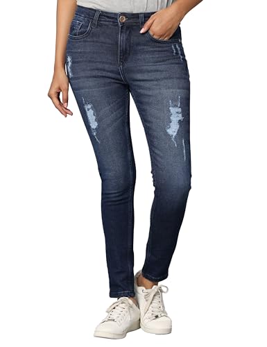 Image of WEARHOUSE Denim Women's Jeans | High Waist, Stretchable Cotton Jeans | Skinny Fit |(Dark Indigo)
