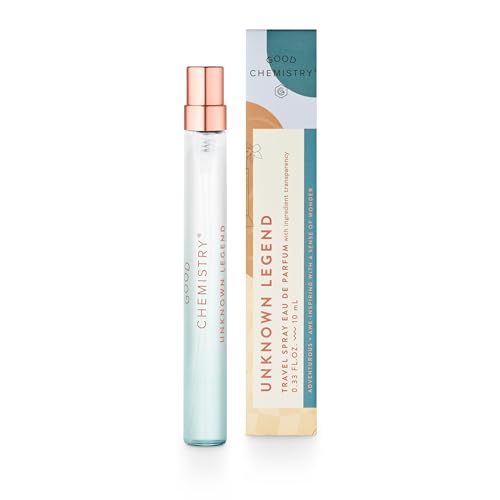 Good Chemistry Unknown Legend Travel Spray 0.33 fl oz - Long-Lasting On-the-Go Perfume with Eucalyptus, Violet Leaf, & Charcoal Santal - Warm, Clean & Vegan
