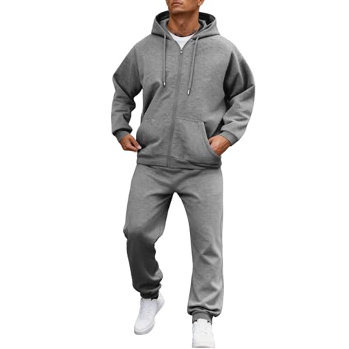 Ensemble Homme, Chaud Ample Pas Cher Survette Ensemble Sport Pantalons Marque Complet Jogging Gris, Tenue de Sport, Chic Survêtements Gris Veste Survetement...