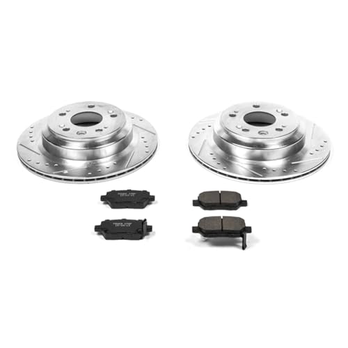 Image of PowerStop Rear Brake Kit for Acura RL 2005-12 - Drilled and Slotted Disc Rotors with Carbon-Fiber Ceramic Brake Pads Replacement, K4605