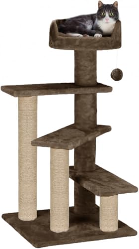 Image of Cat Tree Tower, Multi-Level, Grey, Sisal Scratching Posts, 36 Inch Height, with Perch and Hanging Toy (FURR-40) (Brown)