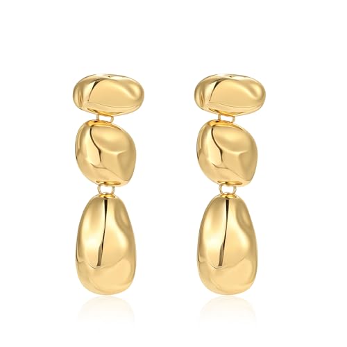 ROISE LADY 18K Gold Plated Geometric Chunky Earrings Dangle for Women Gold Statement Drop Dangle Earrings Stainless Steel Waterproof Non Tarnish Trendy Jewelry