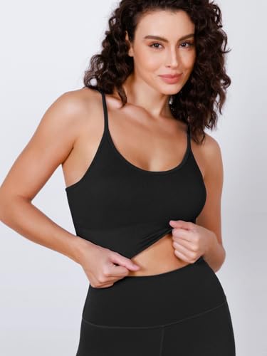 Image of ODODOS Seamless Sports Bra for Women Ribbed Camisoles Non Padding Yoga Bra Crop Tank Tops