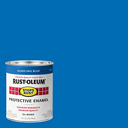 Image of Rust-Oleum Stops Rust Brush On Protective Enamel Paint, Gloss Sail Blue | Rust and Corrosion Resistant, Indoor and Outdoor Durability, Beautiful Finish on Metal, Wood and More, Quart