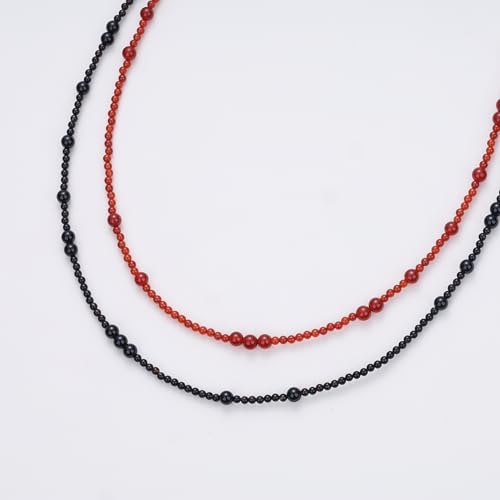 Collier cornaline et onyx noir de qualite superieure avec de veritables pierres