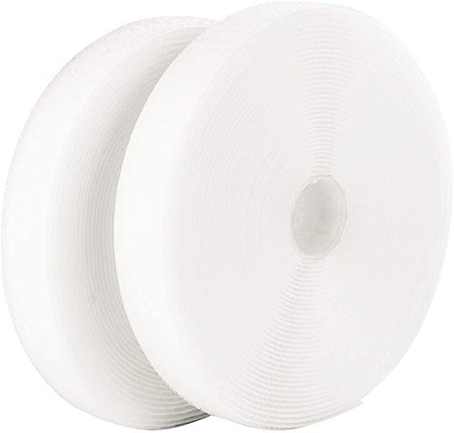 LLPT Sew On Hook and Loop Tape | 25MM x 10M | Nylon Fabric | Industrial Strength | No Adhesive Strong Hook Loop Strip | for Sewing on DIY Cloth Shoe Curtain Bag Sport Gears (NHTW33) | White