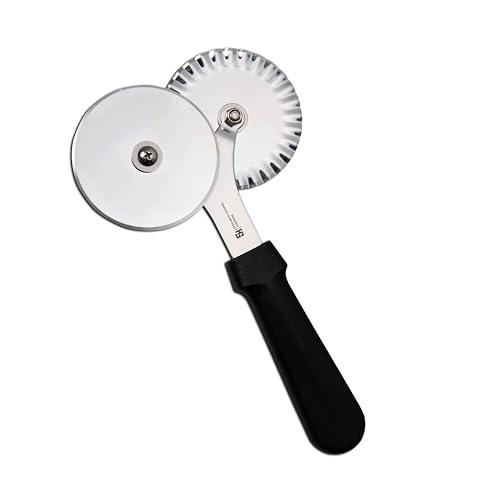 Image of HS 3.2 Inch Professional Double Round Pizza Cutter with Medium Handle, Sandwich Paratha Chapati Roti Wheel Smooth Rotating Slicer Food Grade Stainless Steel, for Home and Commercial Use, Black