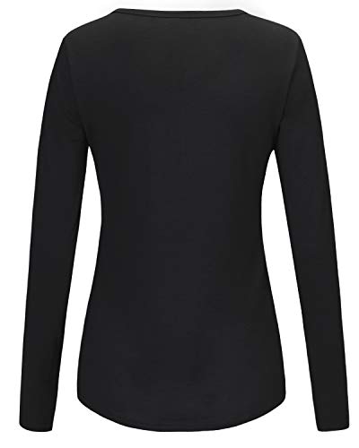 OUGES Womens Long Sleeve V-Neck Button Causal Tops Blouse T Shirt(Black,XL)