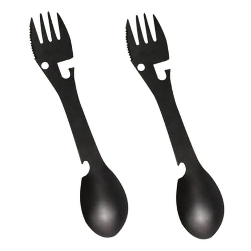 PENIKOKO 2個 多機能キャンプ用食器 ステンレス製ボトルオープナー付きスプーンフォーク 屋外旅行用丈夫なアウトドアカトラリー