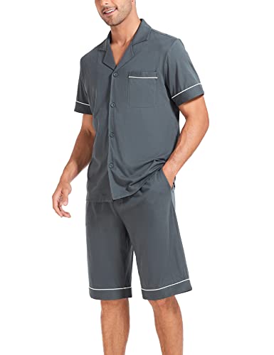 COLORFULLEAF Men's 100% Cotton Short Sleeve Pajama Sets Button Down Notched Collar Sleepwear Soft Lounge Pjs with Pockets2