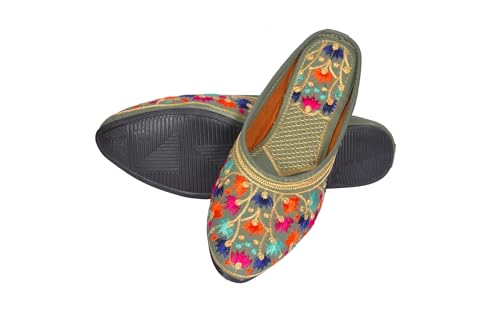 Image of Women's Hand Embroidered Ethnic Juttis | Multicolour Floral Design | Traditional Slip-On Flats