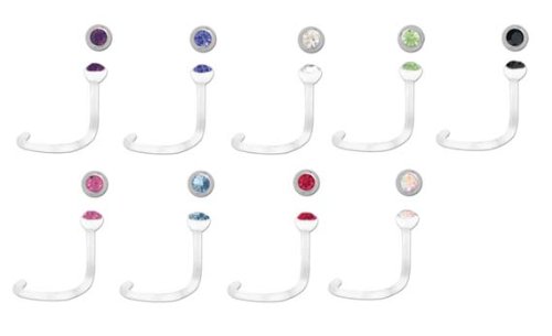 9 pc lot Nose Screw Purple, Blue, Red, Black, Cz, Pink, AB, lt Green, Aqua Flexible Clear Bioplast Piercing Rings 18g 18 Gauge
