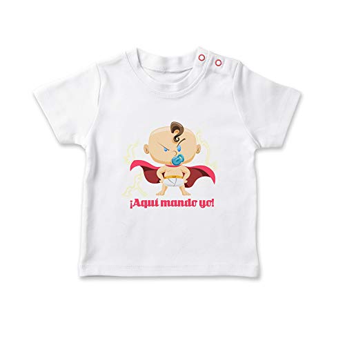 SUPERMOLON Camiseta bebé niño Aquí mando yo Blanco 0-1 años