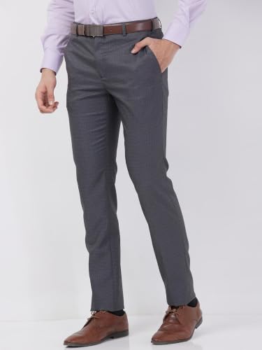 Image of Raymond Men Slim Fit Checks Pattern Polyester Blend Flat Front Formal Trouser