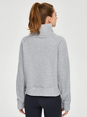 Dragon Fit Women's Half Zippe Sweatshirts High Neck Collar Pullover With Pockets Long Sleeve Crop Tops Thumb Hole Grey #TOP2