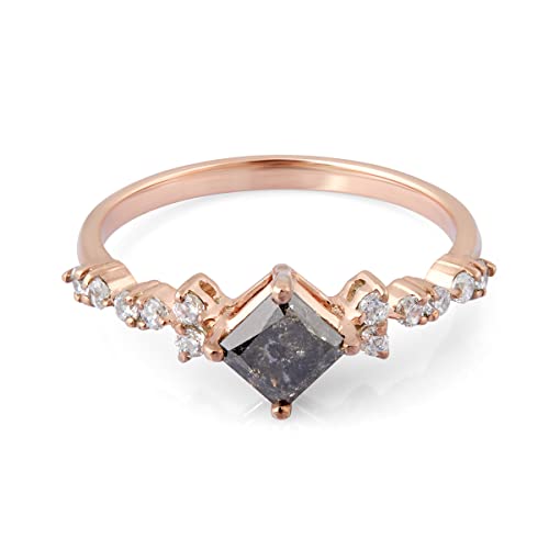 Bague de fiançailles diamant sel et poivre argent 925 finition or rose