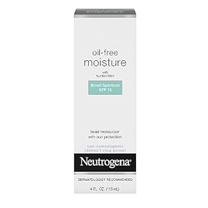 Neutrogena Oil Free Daily Long Lasting Facial Moisturizer & Neck Cream – Non Greasy, Oil Free Moisturizer Won’t Clog Pores – SPF 15 Sunscreen & Glycerin, 4 fl. oz