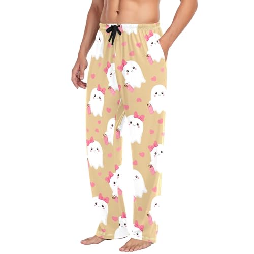 Spirits with Bow Tie Men's Cotton Pajama Pants with Pockets and Drawstring Comfortable and Stylish,S4
