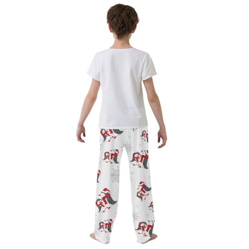 Winter Penguin Snowflake Boys Long Pants Soft Trousers Elastic Waist Kids Lounge Bottoms with Pockets S-XL3