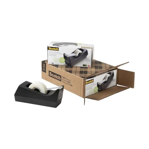 Scotch Dispensador de fita de mesa, pacote com 3, pesado, base antiderrapante, preto, feito de plástico 100% reciclado (C-38-3PK-SIOC)